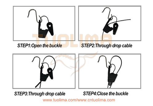 How to pole mount S-Hook fiber optic drop cable tension clamp?